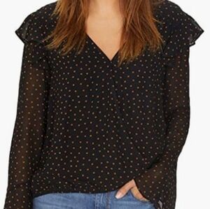 Sanctuary Spice of Life mini polka-dot ruffled long sleeve blouse size small